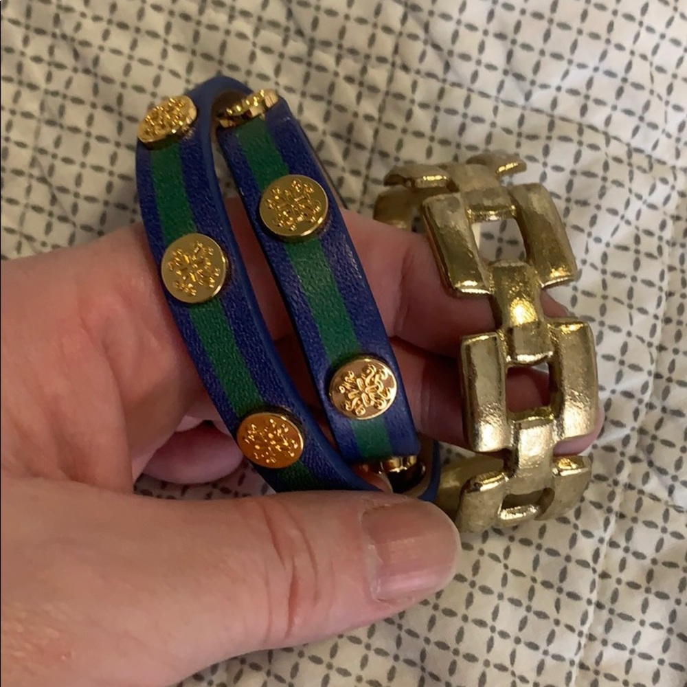 Rustic Cuff set - gold bracelet and blue and green